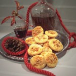 Chipotle Cheddar Shortbreads with decanter and glass of red wine