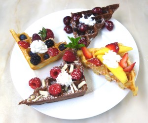 pinwheel of 4 waffle triangles on white plate