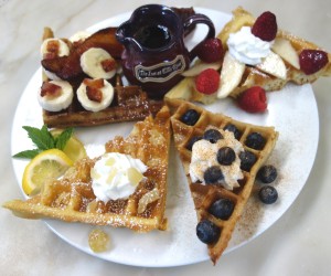 whell of 4 waffle triangles on white plate