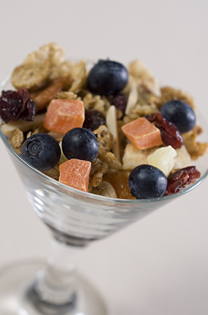 granola in stemmed dish