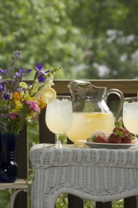 lemonade and strawberries in gazebo
